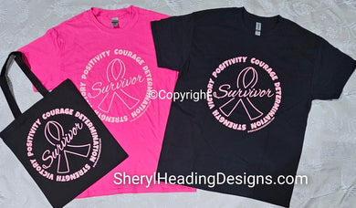 BREAST CANCER AWARENESS SURVIVOR HOT PINK OR BLACK T-SHIRT OR GREEN