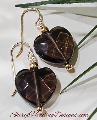 Rich Chocolate Smoky Topaz Heart Earrings