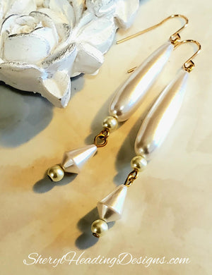 Delightful Long Pearl Drop Earrings