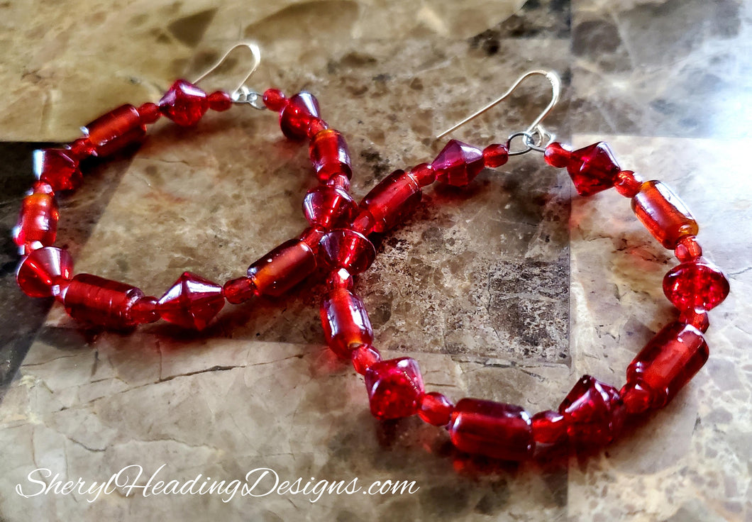 Seeing Red Crystal Hoop Earrings