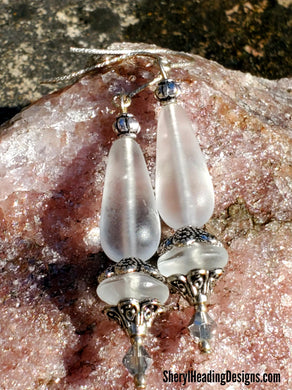 Frosted Vintage Crystal and Silver Pleasures Earrings - Sheryl Heading Designs