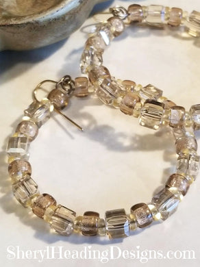 Glistening Champagne Beaded Hoop Earrings - Sheryl Heading Designs