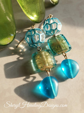 Blue and Green Iridescent Gold-Filled Earrings