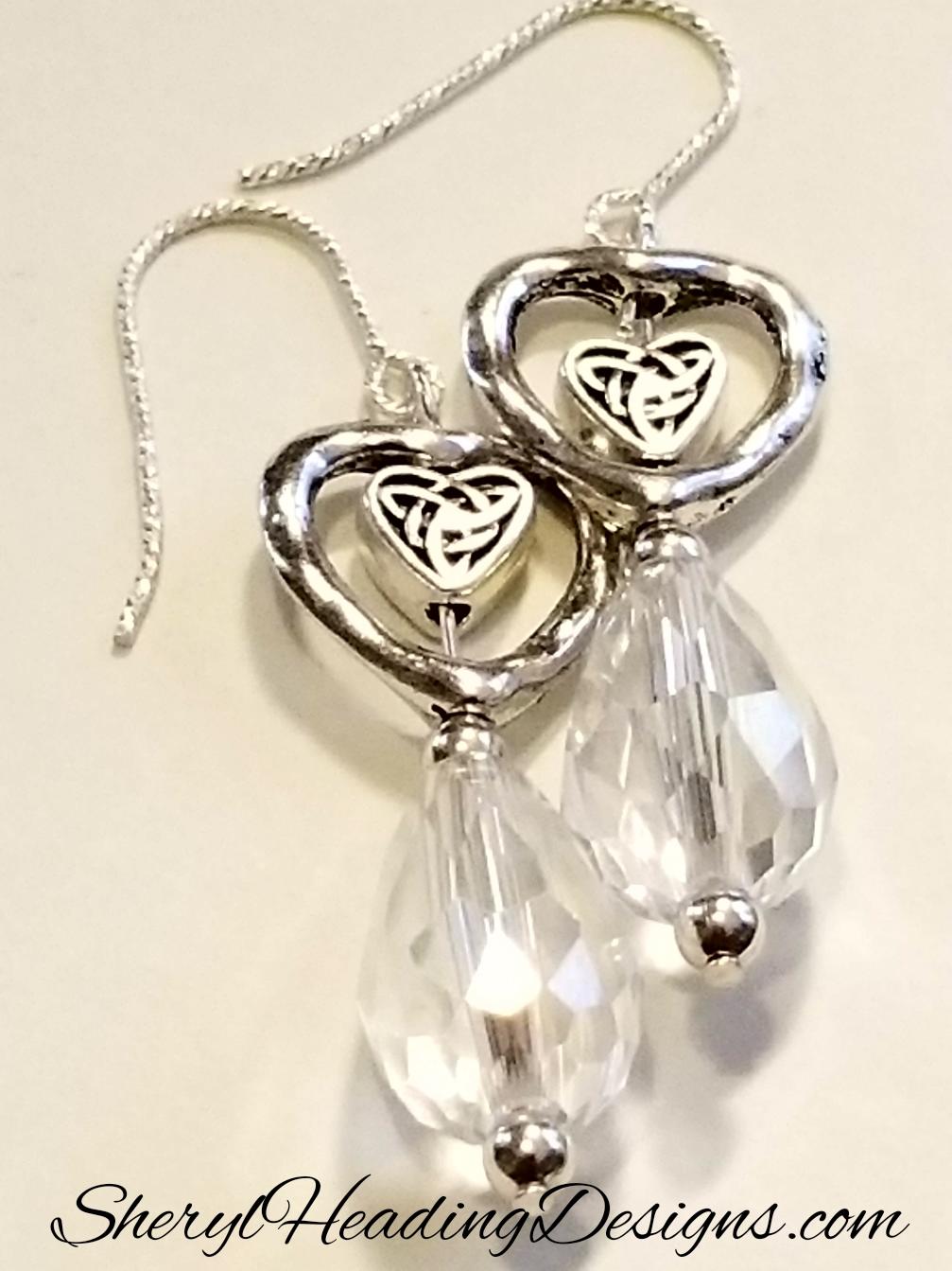 Romantic Crystal Tear Drop Silver Heart Earrings - Sheryl Heading Designs
