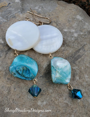 Seashell Blue and White Sand Earrings