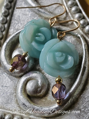 Carved Turquoise Flower Earrings