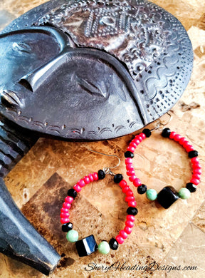 Red Black and Green Hoop Earrings