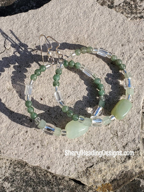 Green and Crystal Hoop Earrings - Sheryl Heading Designs