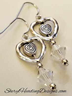 Just Love Em' Silver and Crystal Dangle Heart Earrings - Sheryl Heading Designs