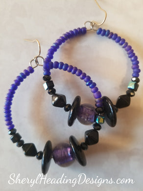 Purpled Passioned Beaded Hoop Earrings - Sheryl Heading Designs